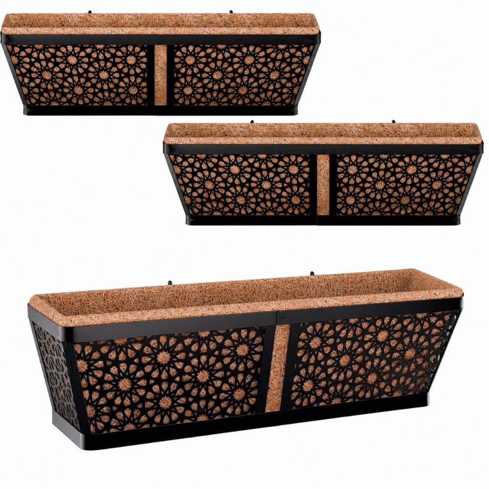 24 in. L x 24 in. W x 24 in. H Black Metal Hanging Flower Box Planter with Coco Liner for Outdoor Railings 3 Pack price history on PriceWatchPro