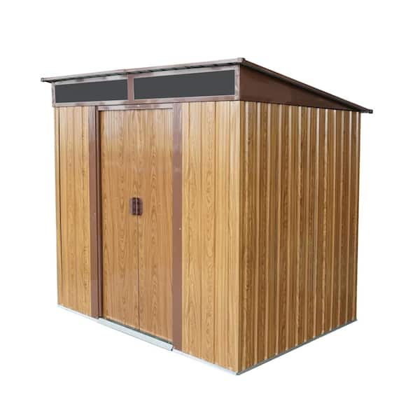6 ft. x 5 ft. Outdoor Metal Storage Shed with Lockable Sliding Doors, Plate and Foundation in Coffee, 30 sq ft