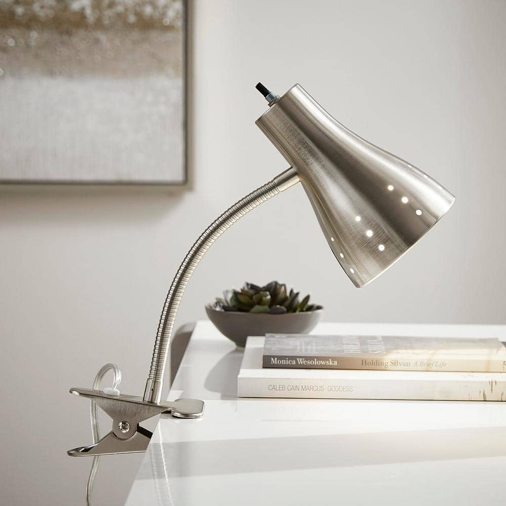 Hampton Bay Hampton Bay 13.9 in. Satin Chrome Modern Clip Table Lamp for  Bedrooms with Metal Shade and Gooseneck HBP1001C-109 - The Home Depot, image size:1000x1000