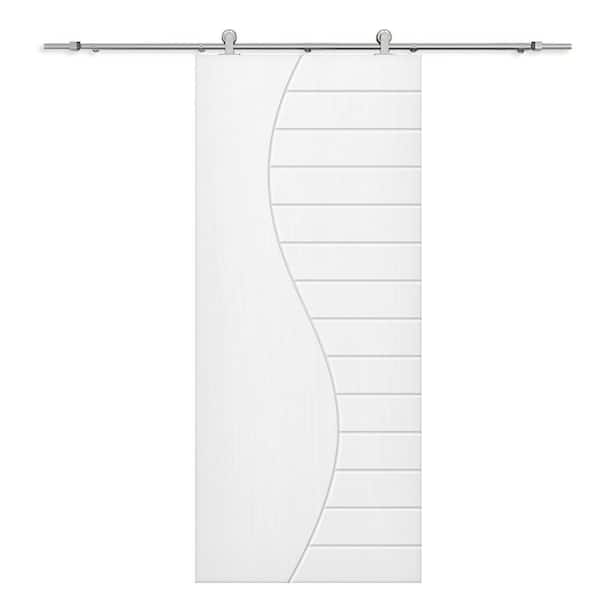 CALHOME 30 in. x 96 in. White Painted Composite MDF Paneled Interior Sliding Barn Door with Hardware Kit