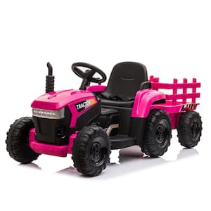 12-Volt Kids Ride On Tractor Electric Car Truck with Trailer/LED Lights/Music and Bluetooth, Pink