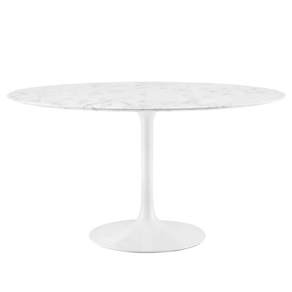 MODWAY 54 in. Lippa in White Round Artificial Marble Dining Table