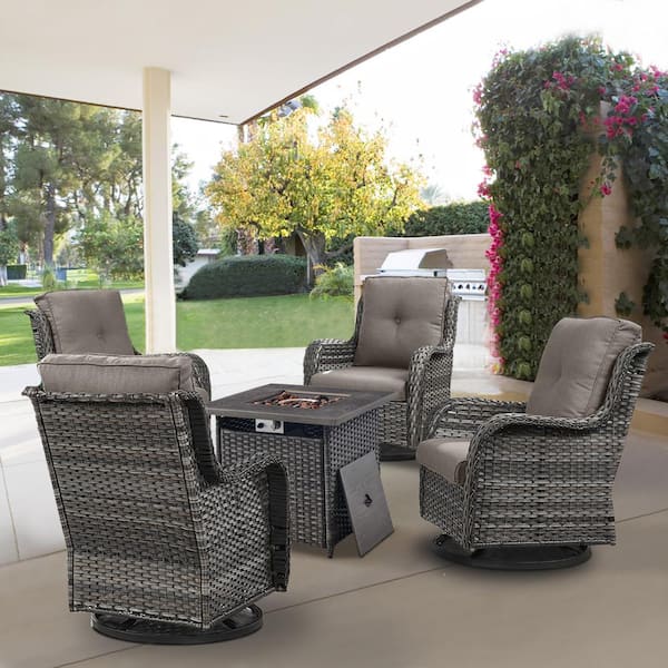 Gymojoy Carolina Gray 5-Piece Wicker Patio Conversation Set with Cuhsions