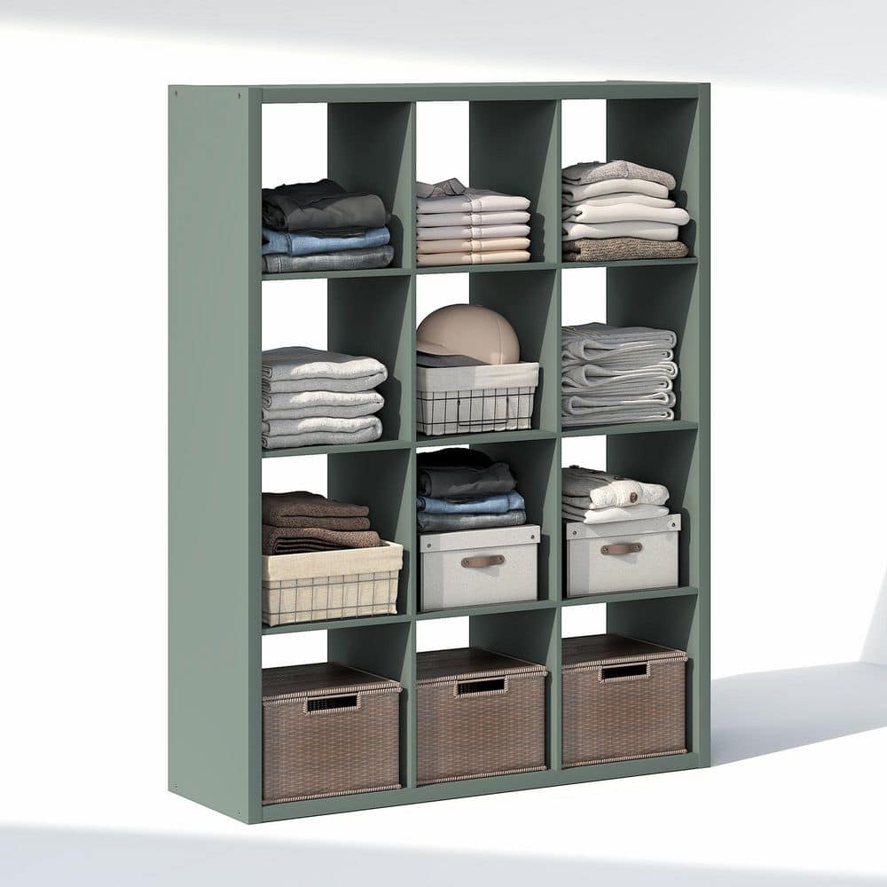 CUBIC 58 in. Tall Sage Green Wood 12-Cube Bookcase price history on PriceWatchPro