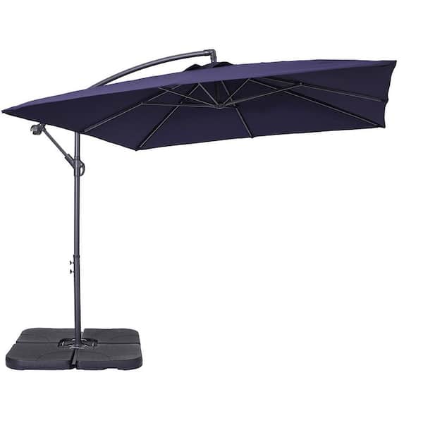 Inner Decor Seymo 8.2 ft. Steel Cantilever Tilt Patio Umbrella in Navy Blue with Base