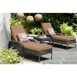 Cambridge Gray Wicker Outdoor Patio Chaise Lounge with CushionGuard Toffee Trellis Tan Cushions
