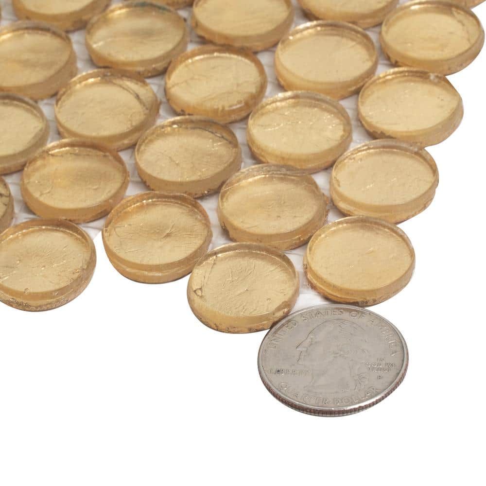 Gold Penny Round Glass Mosaic Tile for Walls and Backsplashes