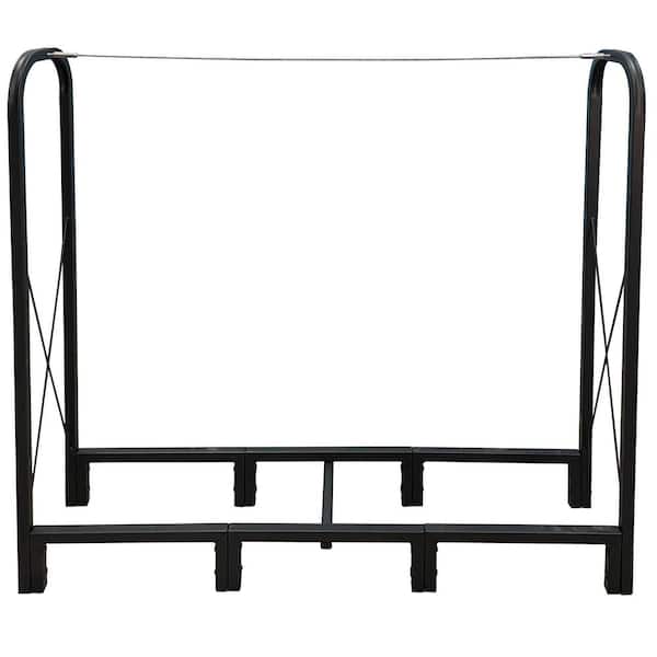 Unbranded Black 4.1 ft. Firewood Log Rack for Fireplace Wood Storage Fire Log Holder Outdoor Indoor Heavy Duty Firewood Rack Stand