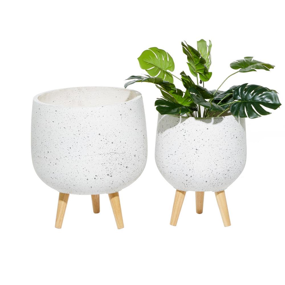 CosmoLiving by Cosmopolitan 2-Pack 16-in W x 17-in H White with Wooden Legs  Ceramic Contemporary/Modern Indoor/Outdoor Planter in the Pots & Planters  department at