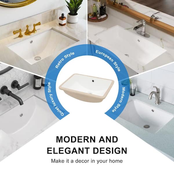 Tahanbath 19.7 in. x 14 in. White Ceramic Rectangular Undermount