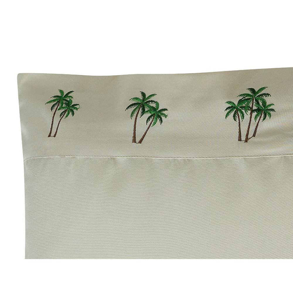 Queen Beige Embroidered Palm Tree Microfiber Sheet Set