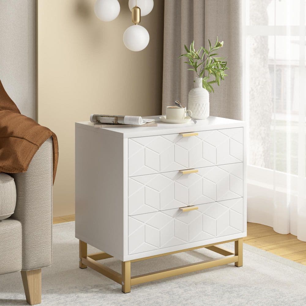 3 Drawer Dresser for Bedroom, Wood Chest of Drawers with Metal Legs, Modern Storage Chest of Drawers Cabinet Organizer