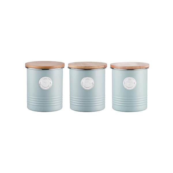 Typhoon Living 3-Piece Blue Coffee, Tea & Sugar Canister with Bamboo Lid