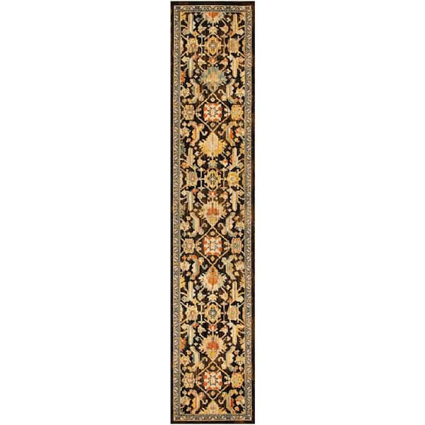 Antique Bloom Mocha Multicolor 2 ft. x 12 ft. Medallion Traditional Runner Area Rug
