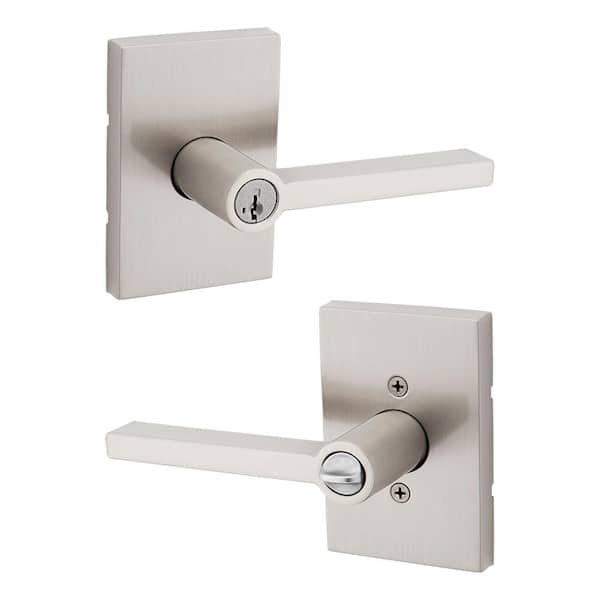 Kwikset Halifax Square Satin Nickel Keyed Entry Door Lever