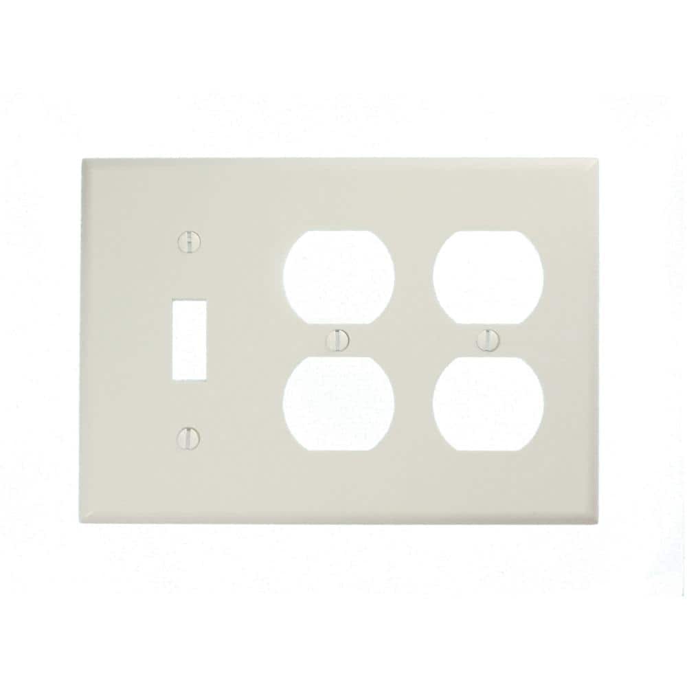 White Thermoset 3-Gang Toggle and Duplex Wallplate