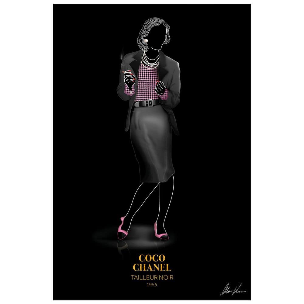 Empire Art Direct Fashion suit look Frameless Free Floating Reverse Printed Tempered Glass Wall Art, 32 in. x 48 in., Pink/Gold/Black -  TMP-AV0003-3248