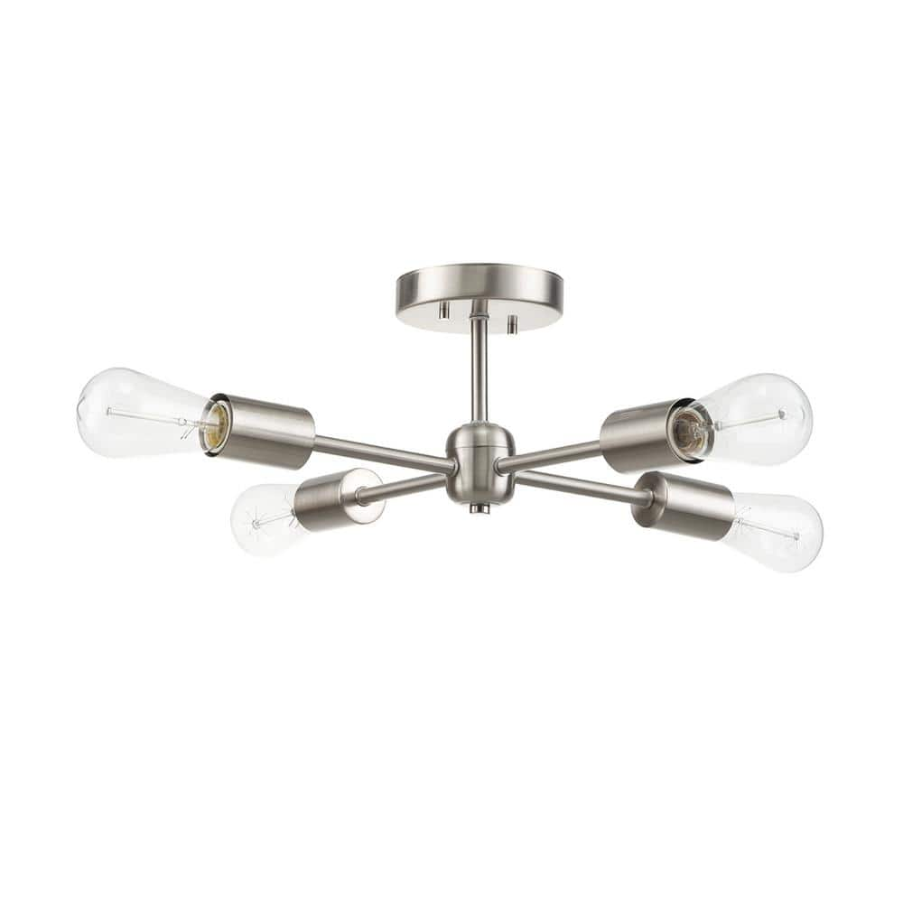 Globe Electric Vane 17 in. 4-Light Brushed Nickel Semi-Flush Mount