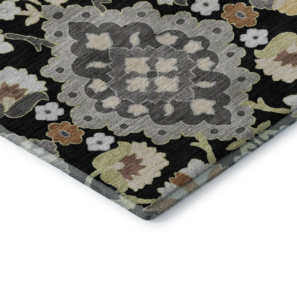 Mayfield Premium Machine Washable Abstract AMF1002 Black 2 ft. x 3 ft. Area Rug