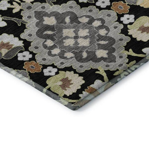 Mayfield Premium Machine Washable Abstract AMF1002 Black 3 ft. x 5 ft. Area Rug