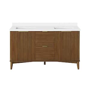 Gabi 60 in. W x 22 in. D x 35 in. H Double Sink Bath Vanity in Warm Walnut with White Engineered Marble Top