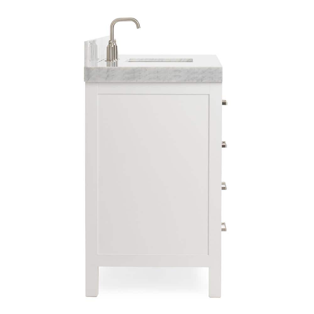 Cambridge 54'' White Wood Single Sink Vanity with Carrara Marble Top