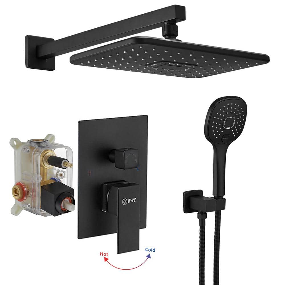 Matte Black Stainless Steel Rain Shower System with Handheld