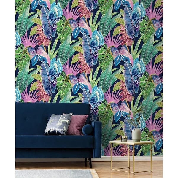 Azurite Mariposa Vinyl Peel and Stick Wallpaper Roll 30.75 sq. ft.