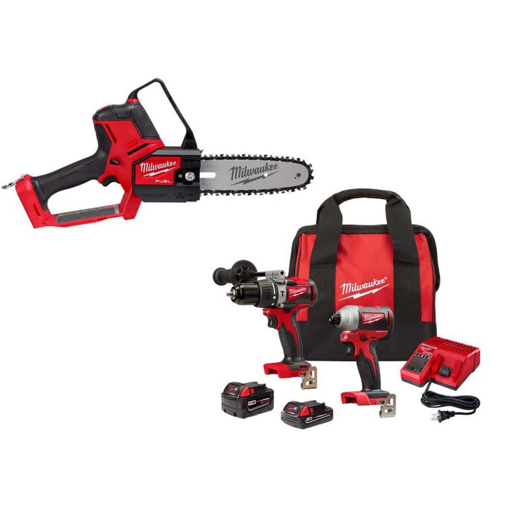 Milwaukee M18 FUEL 8 in. 18V Lithium-Ion Brushless Electric Battery Chainsaw HATCHET w/M18 Hammer Drill/Impact Combo (3-Tool) -  3004-22CX