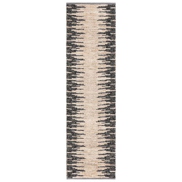 Natural Fiber Bleach/Black 2 ft. x 8 ft. Transition Marle Runner Rug