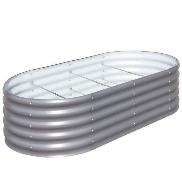Unbranded 6 x 3 x 1.5ft. Oval Galvanized Steel Outdoor Planter Box, Raised Garden Bed for Planting Outdoor Plants Vegetables, Gray