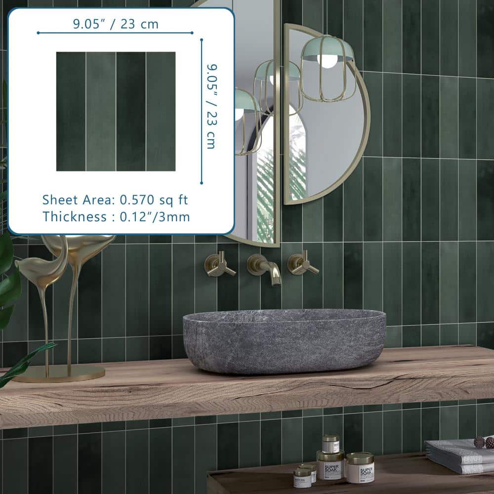 Green Stone Composite Peel and Stick Mosaic Tile Sheets