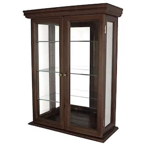 Country Tuscan Brown Hardwood Wall Curio Accent Cabinet