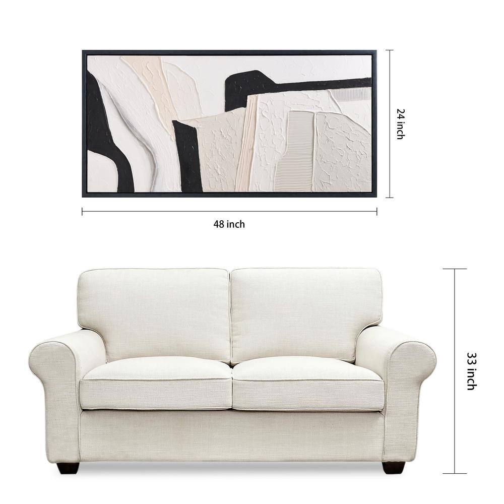 Monochrome Abstract Black and White Textured Canvas Painting, 24" x 48"