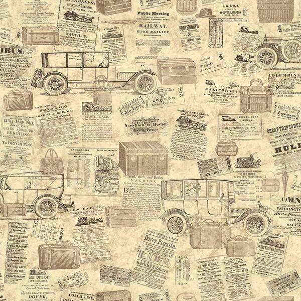The Wallpaper Company 8 in. x 10 in. Neutral Antique Cars Wallpaper Sample