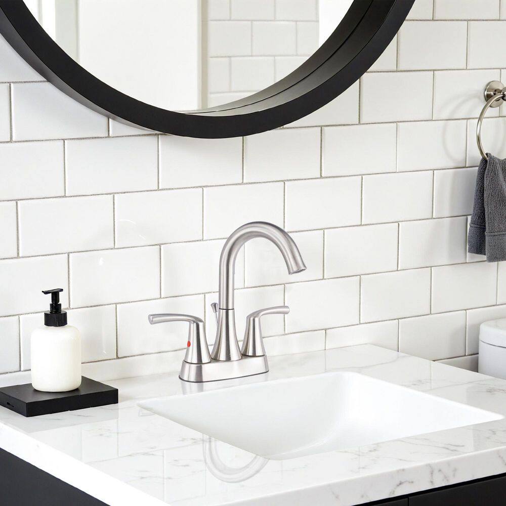 4 in. Centerset 2-Handle Bathroom Faucet with 2 Replaceable Aerators and Drain Assembly Included in Brushed Nickel price history on PriceWatchPro