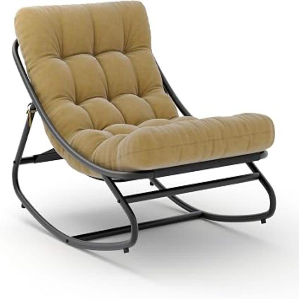 Modern Patio Rocking Chair with Thick Cushions - Comfy Metal Lounge Rocker for Porch & Backyard, Brown price history on PriceWatchPro