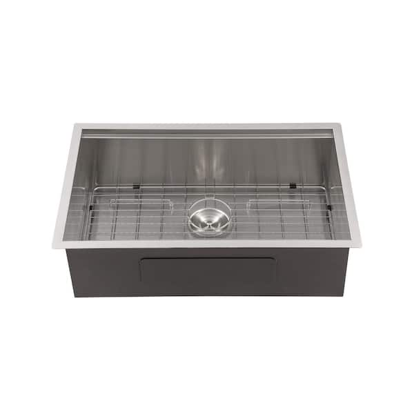 Magic Home 16-Gauge Stainless Steel 32 in. Single Bowl Ledge ...