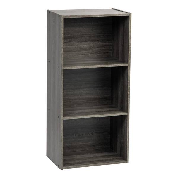 Gray Wood 3 Shelf Standard Bookcase, Gray Wood Shelves