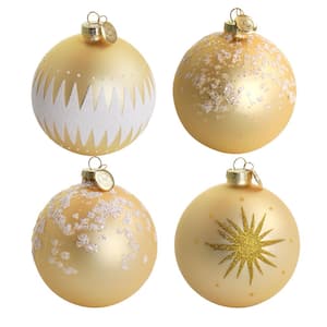 Holiday Ball Ornament 4 Piece Set in Gold