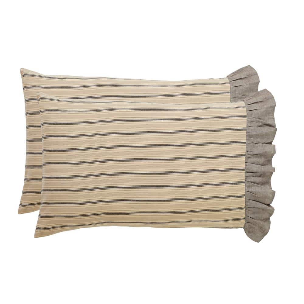 Standard Charcoal and Creme Cotton Striped Pillowcase Set