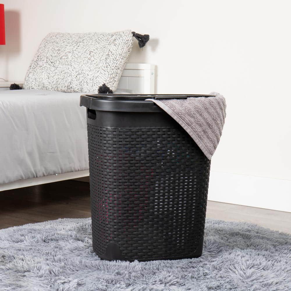 Black Wicker Design Upright Hamper with Lid