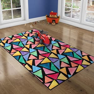 Multi Triangle Pattern 5 ft. x 7 ft. Medium Colorful Kids Room Area Rug with Nonslip Backing