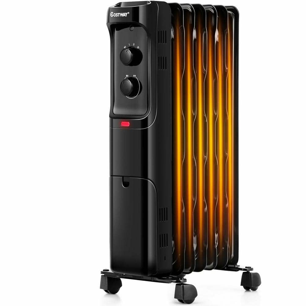 Costway 1500W Oil Filled Heater Portable Radiator Space Heater w/ Adjustable Thermostat - Black
