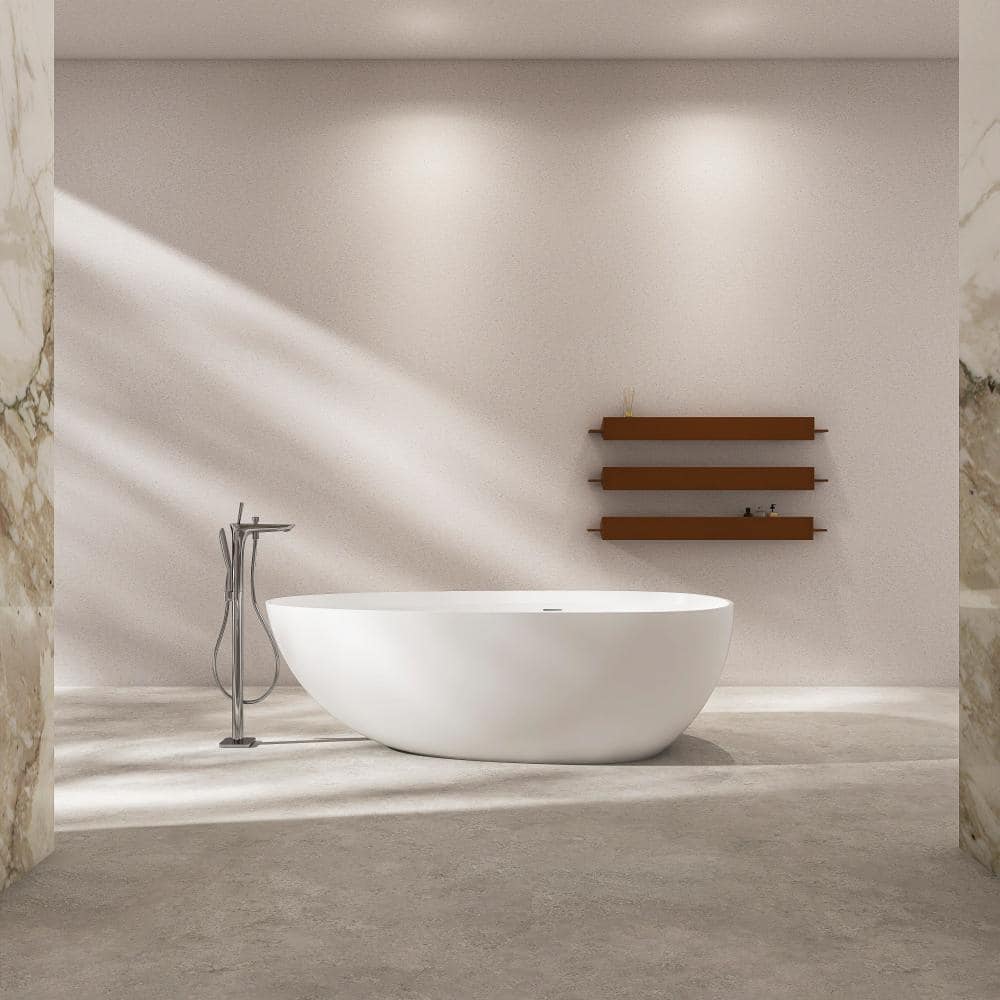 66.9 Inch Freestanding Solid Surface Tub, Modern Soaking Bathtub for Bathroom Remodel price history on PriceWatchPro