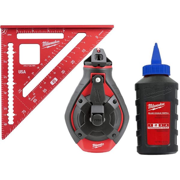 Milwaukee 100 ft. Bold Line Chalk Reel Kit with Blue Chalk and 7 in. Rafter  Square 48-22-3982-MLSQ070 - The Home Depot