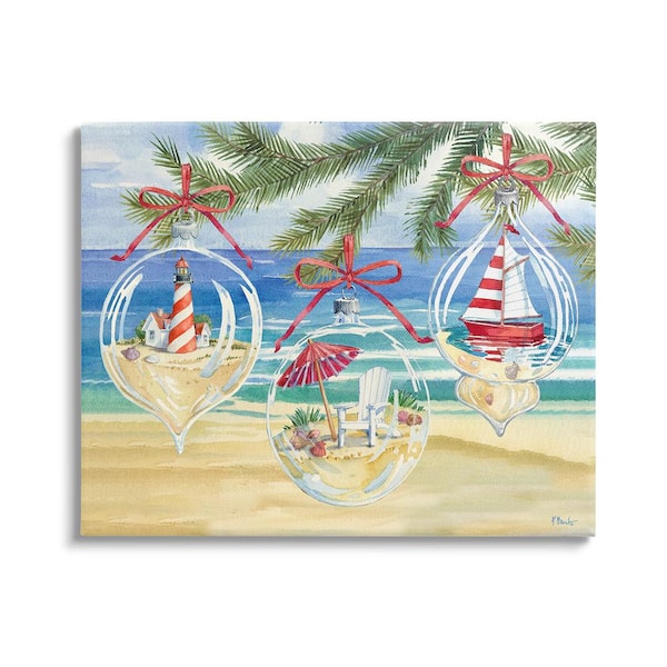 Stupell Industries Coastal Christmas Ornaments byPaul Brent 1-Piece Unframed Graphic Print Nature Poster Art Print 40 in. x 30 in.