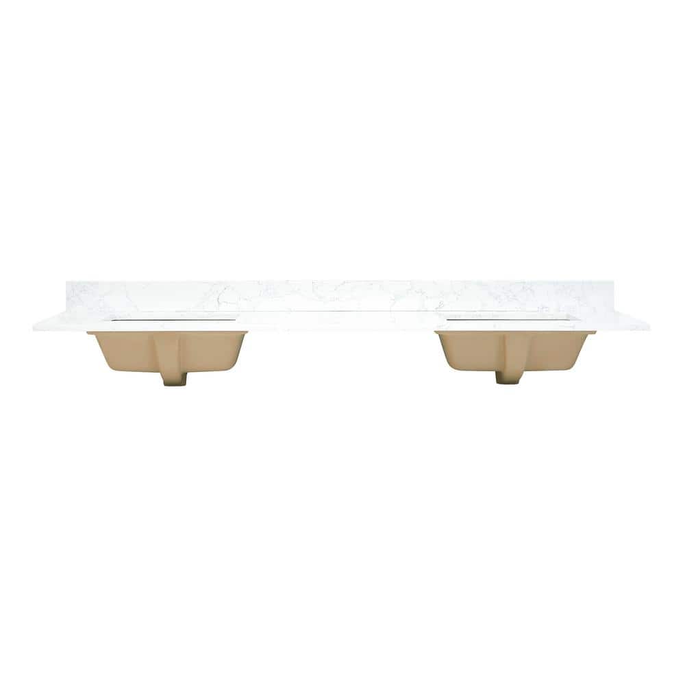 Ceres 73" Grain White Engineered Stone Double Vanity Top with Sinks