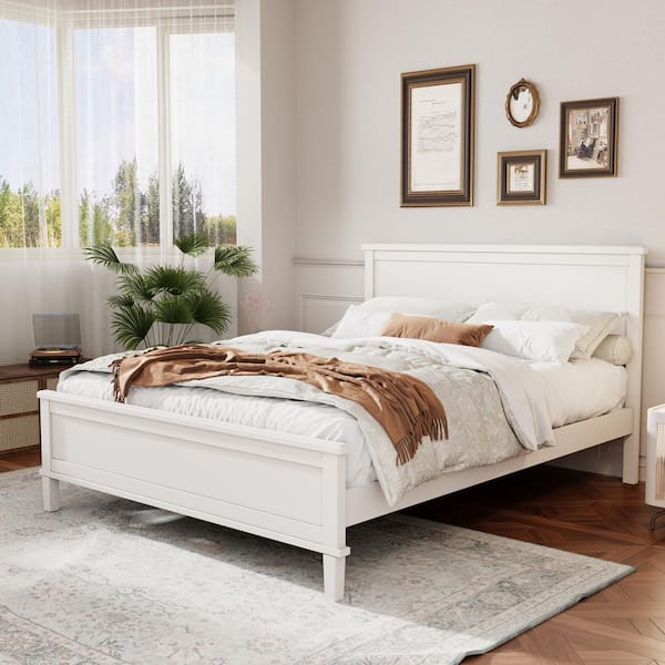 Sherlock White Solid Wood Frame Queen Size Platform Bed