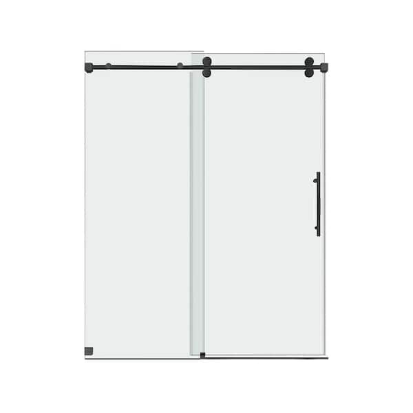 WELLFOR 60 in. W x 76 in. H Sliding Frameless Shower Door with 3/8 in. Clear Glass in Matte Black Bypass Shower Enclosure